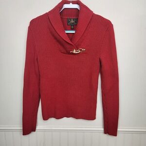 RALPH LAUREN Black Label 90s Y2K Gold Buckle Ribbed Cowl Sweater Womens Red SZ L